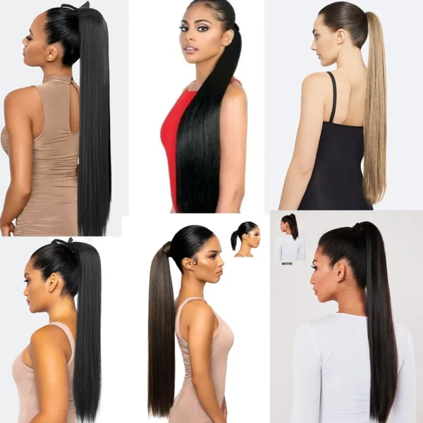 Merisihair Long Straight Synthetic Ponytail Hair Extensions Heat Resistant - Image 4