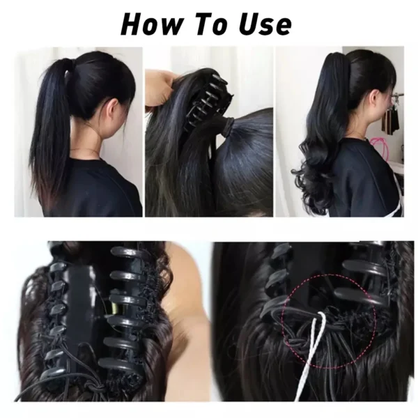 Ponytail Extensions, 76cm Long Wavy Synthetic Hair Claw Clip - Image 3