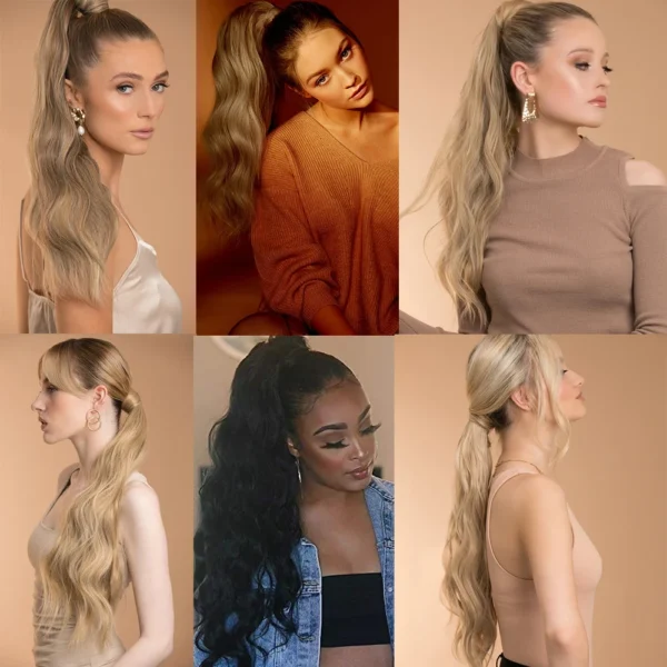 Ponytail Hair Extensions Hollywood Wave Blonde Wrap - Image 3