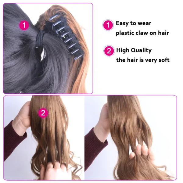 Ponytail Hair Extensions Claw Wavy Balayage Ombre Color - Image 4