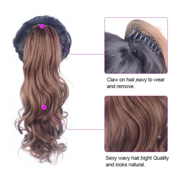 Ponytail Hair Extensions Claw Wavy Balayage Ombre Color - Image 5