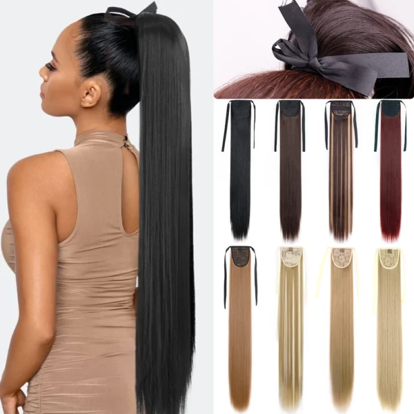 Merisihair Long Straight Synthetic Ponytail Hair Extensions Heat Resistant