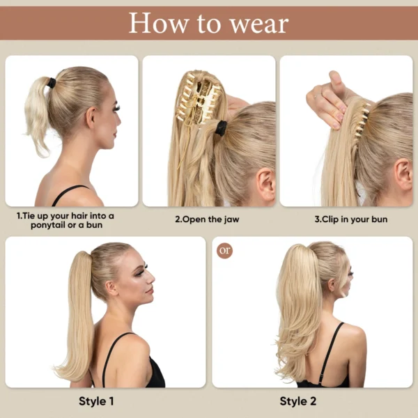 Ponytail Hair Extensions Claw Clip Silky Straight Long Hairpiece - Image 6