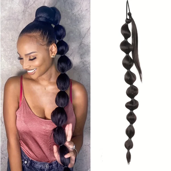 Synthetic African Fluffy Bubble Ponytail Hair Extensions For Voluminous Look - Image 2