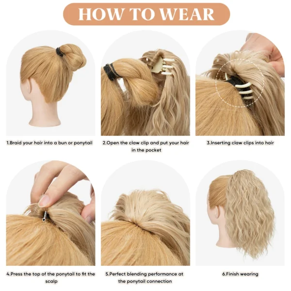 Premium Synthetic Curly Claw Clip Ponytail Hair Extension Blonde Short - Image 6