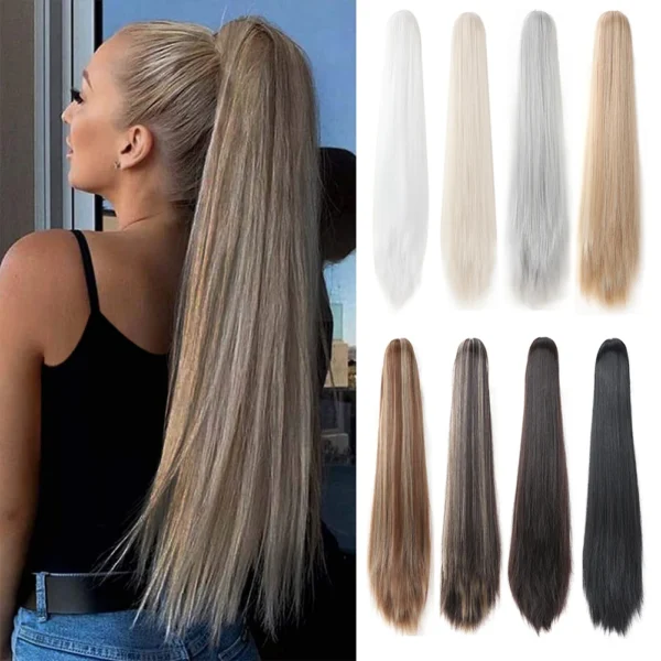 Ponytail Extensions Straight Claw Clip Natural Soft Synthetic Hair