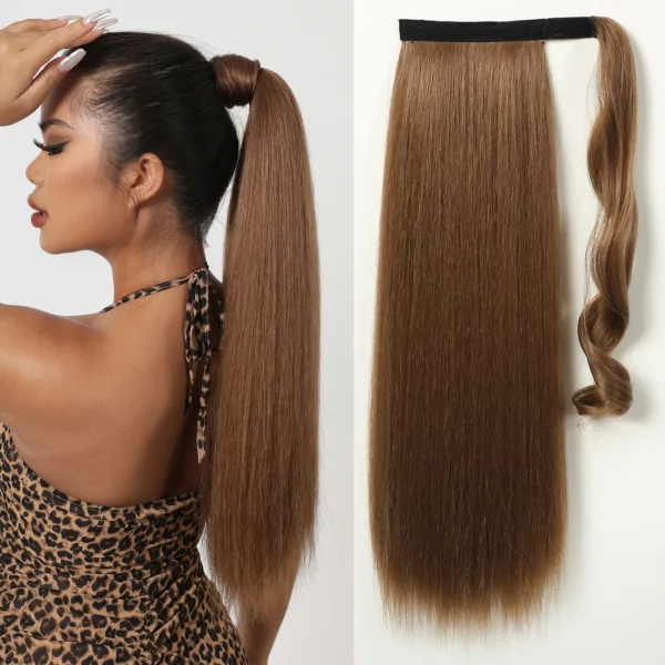 Ponytail Hair Extensions Golden Brown Synthetic Clip-in