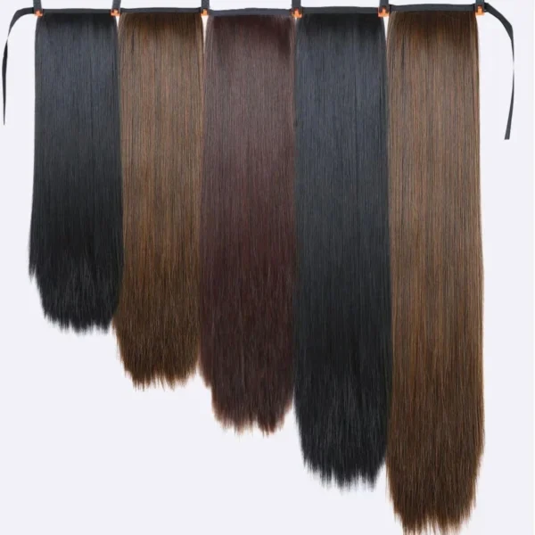 Ponytail Hair Extensions Long Straight Ribbon Clip-On Hairpiece - Image 2