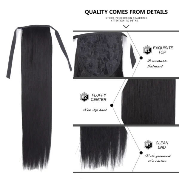 Ponytail Hair Extensions Long Straight Ribbon Clip-On Hairpiece - Image 4
