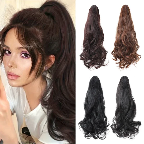 Ponytail Hair Extensions 18 Inch Long Curly Wavy Claw Clip