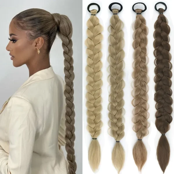 Ponytail Hair Extensions Long Braided Synthetic Rubber Band