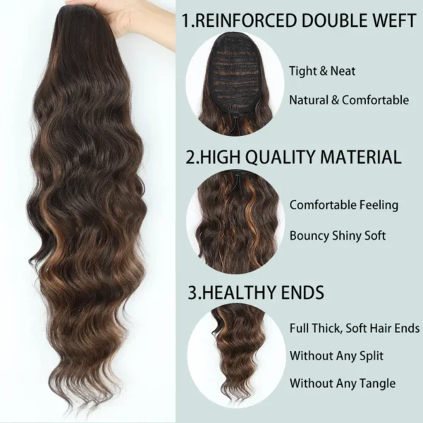 Ponytail Hair Extensions Long Synthetic 24 Inch Wavy - Image 3