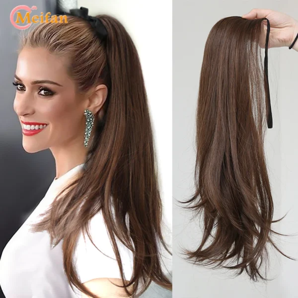 Ponytail Extensions Long Wavy Curly Ribbon Drawstring Natural Look