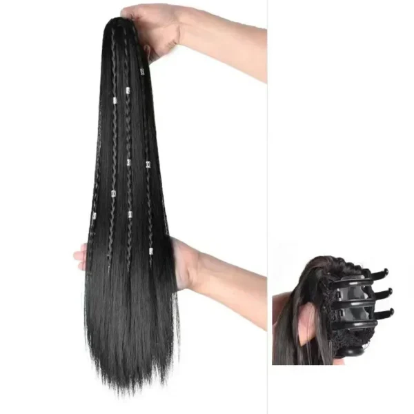 Natural Ethnic Fluffy Straight Twisted Braids Clip-on Ponytail Extension - Image 5