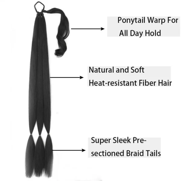 Ponytail Hair Extensions, 30 Inch Straight Braided Synthetic Hair - Image 3