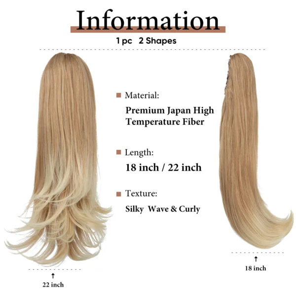 Ponytail Hair Extensions Claw Clip Silky Straight Long Hairpiece - Image 2