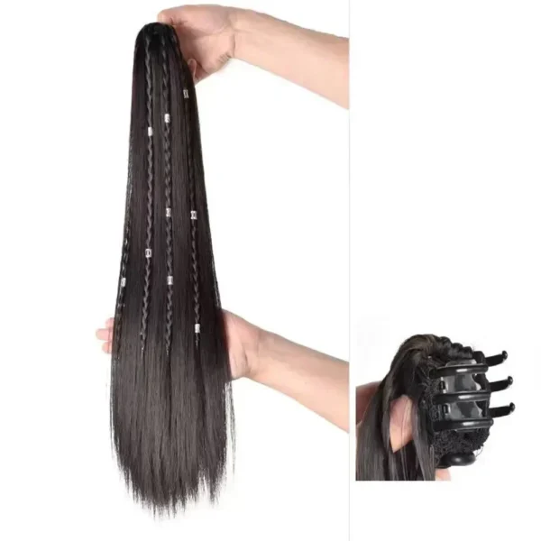 Natural Ethnic Fluffy Straight Twisted Braids Clip-on Ponytail Extension - Image 6
