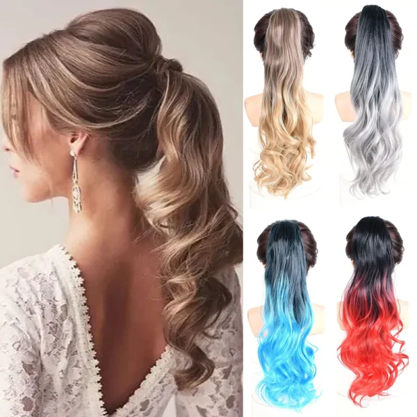 Ponytail Hair Extensions Claw Wavy Balayage Ombre Color