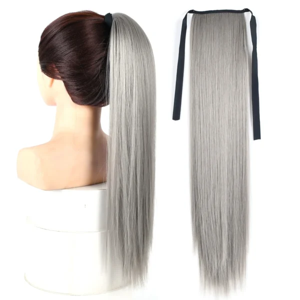 Jeedou Light Silver Gray Synthetic Ponytail Ribbon Drawstring Hairpiece