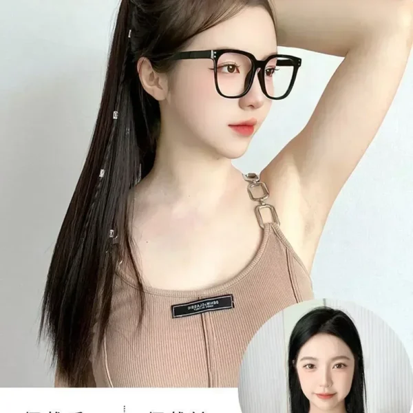 Natural Ethnic Fluffy Straight Twisted Braids Clip-on Ponytail Extension - Image 4