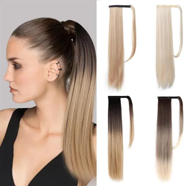 Ponytail Extensions Straight Wrap Around Clip-In Synthetic Hair