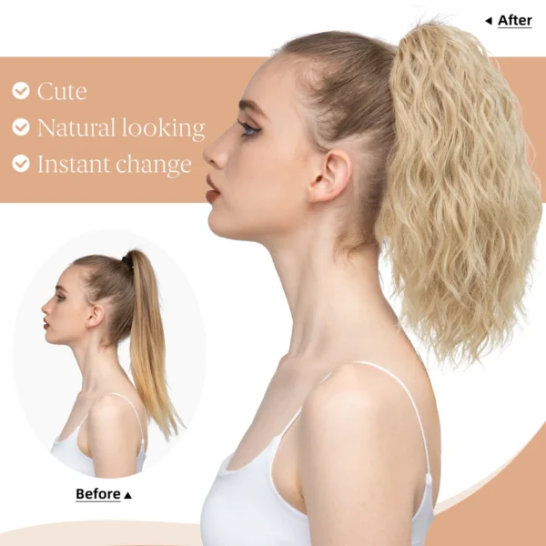Premium Synthetic Curly Claw Clip Ponytail Hair Extension Blonde Short - Image 4
