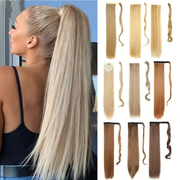 Ponytail Hair Extensions 22Inch Straight Clip-In Blonde