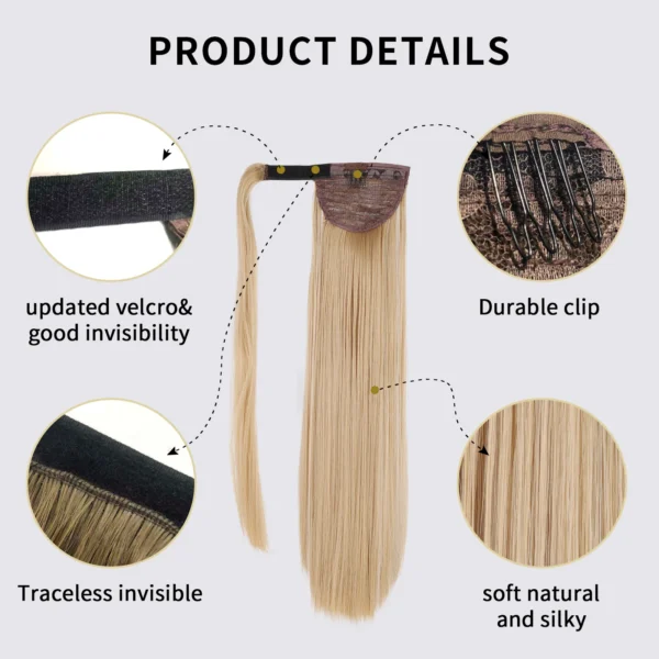 Ponytail Extensions Straight Wrap Around Clip-In Synthetic Hair - Image 3