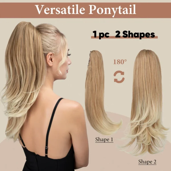 Ponytail Hair Extensions Claw Clip Silky Straight Long Hairpiece - Image 3