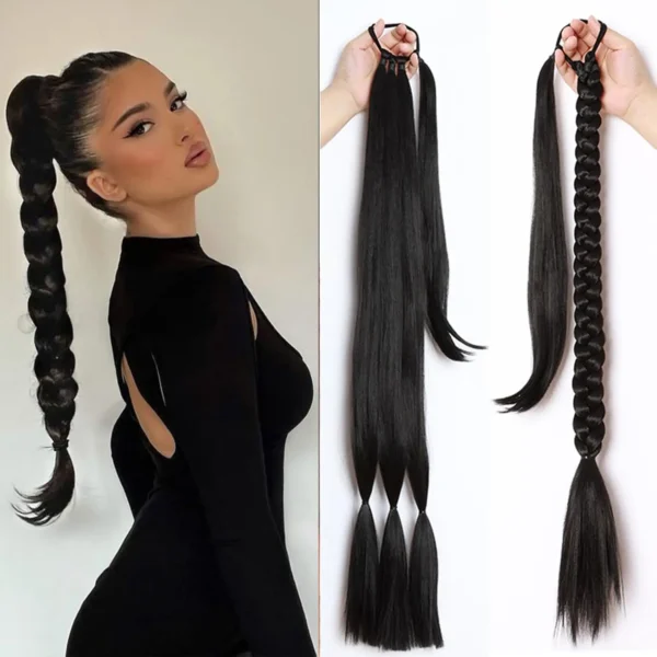 Ponytail Hair Extensions, 30 Inch Straight Braided Synthetic Hair