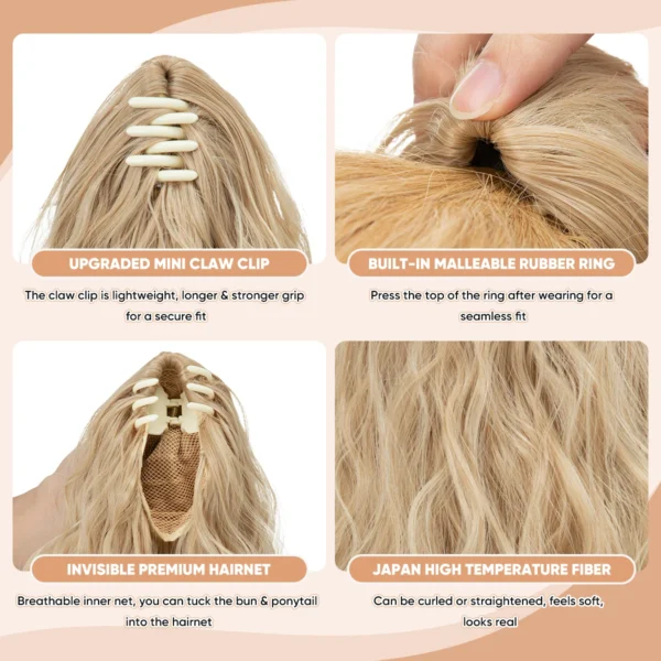 Premium Synthetic Curly Claw Clip Ponytail Hair Extension Blonde Short - Image 3