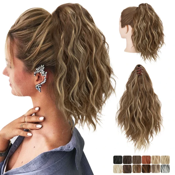 Premium Synthetic Curly Claw Clip Ponytail Hair Extension Blonde Short