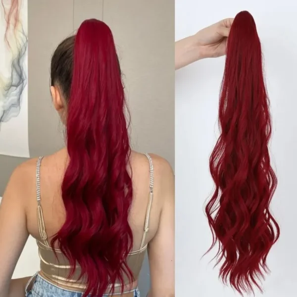 Ponytail Hair Extensions 24 Inch Synthetic Burgundy Corn