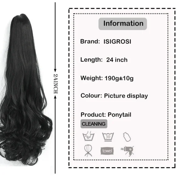 Ponytail Hair Extensions Curly Wavy 24 Inch Claw Clip - Image 5