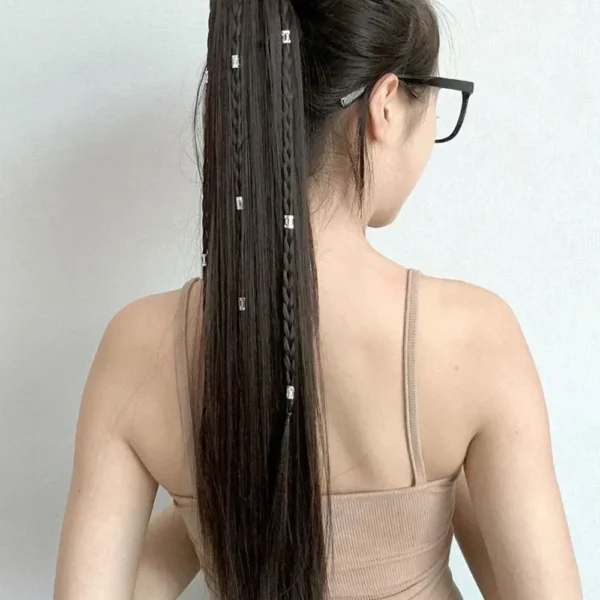 Natural Ethnic Fluffy Straight Twisted Braids Clip-on Ponytail Extension - Image 2