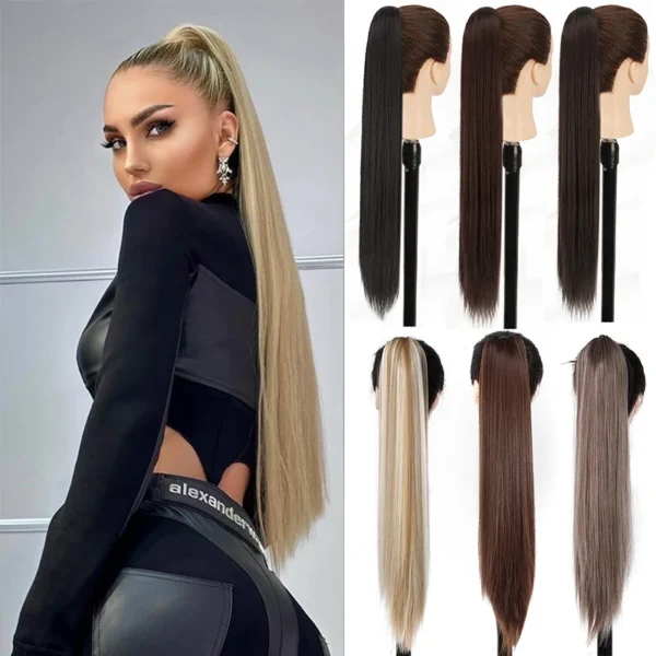 Ponytail Hair Extensions 26Inch Long Straight Claw Clip Synthetic Hairpiece