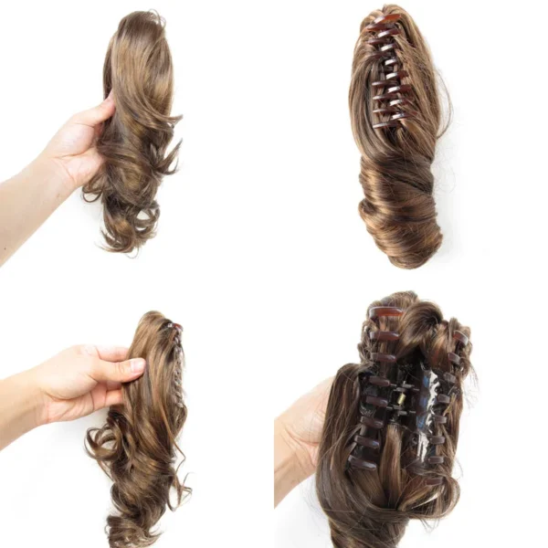 Curly Ponytail Extension Claw Clip Wavy Synthetic Short Hair - Image 3