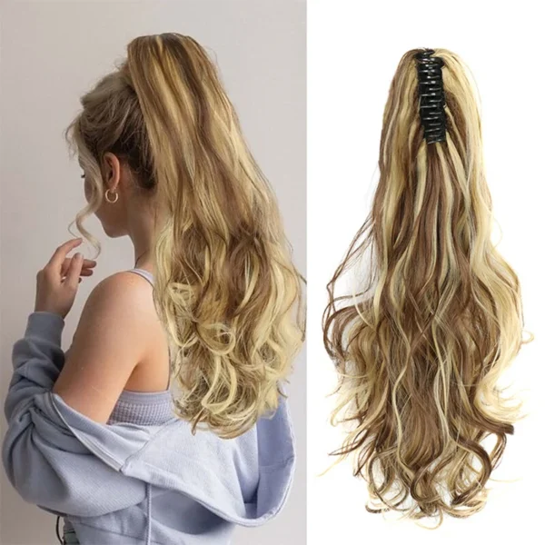 Ponytail Hair Extensions Curly Wavy 24 Inch Claw Clip