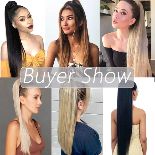 Ponytail Hair Extensions Long Straight Ribbon Clip-On Hairpiece - Image 6