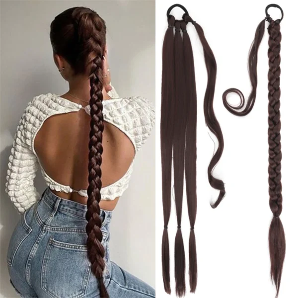 22-40 Inch Synthetic Braided Ponytail Wig Elastic Hair Extension Women