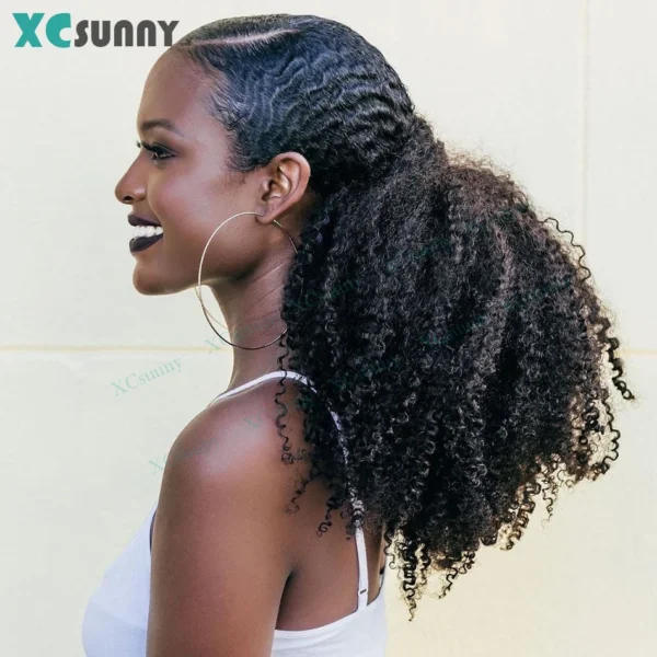 Curly Ponytail Extension Kinky Curly Human Hair Wrap Around - Image 2