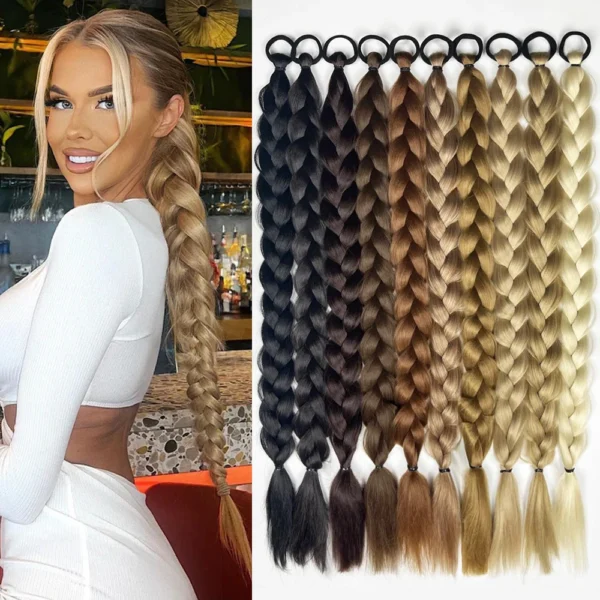 Ponytail Extensions Synthetic Braided Blonde Long Hairpiece With Tie