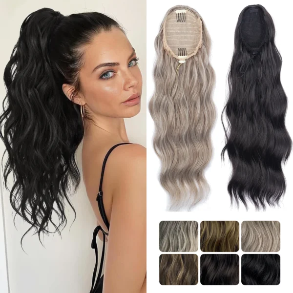 Ponytail Hair Extensions Natural Wave Drawstring Clip-In 18 Inch