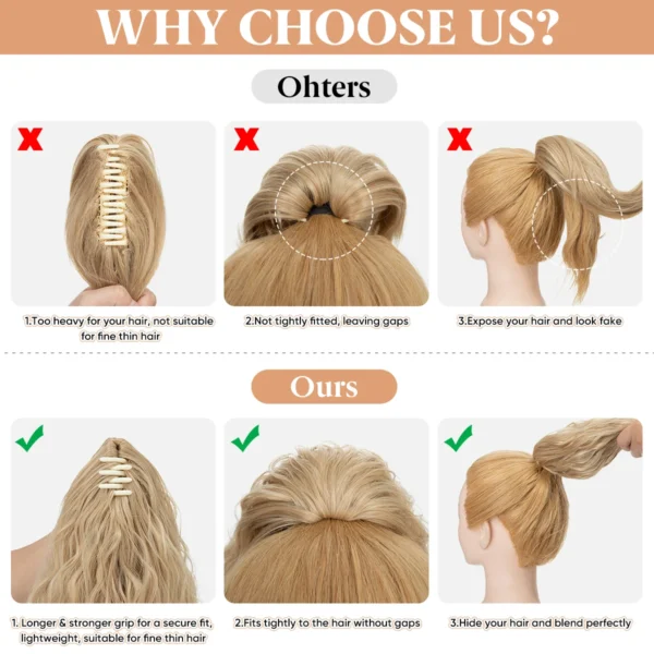 Premium Synthetic Curly Claw Clip Ponytail Hair Extension Blonde Short - Image 5