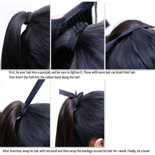 Ponytail Extensions Long Wavy Curly Ribbon Drawstring Natural Look - Image 6