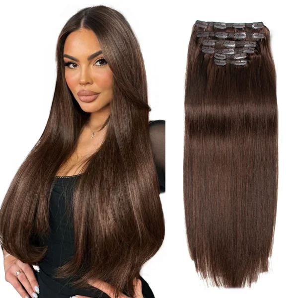 Curly Ponytail Extension Dark Brown Clip-in Full Head 6PCS