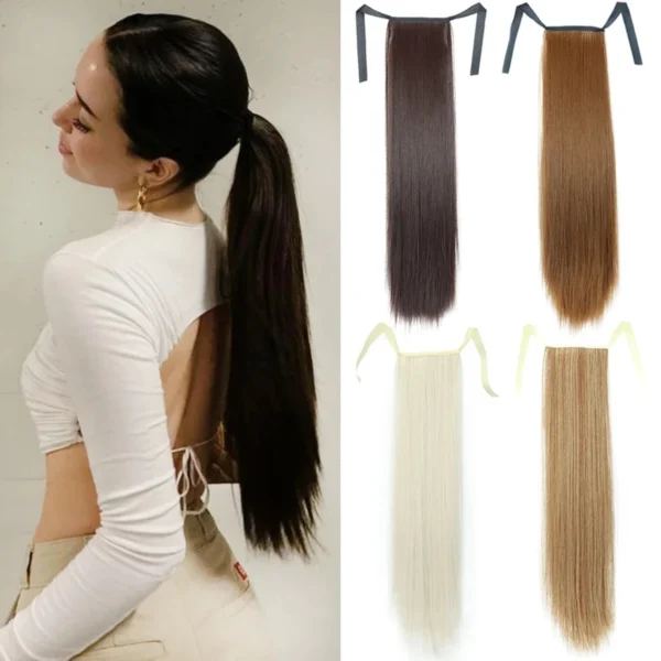 Ponytail Hair Extensions Long Straight Ribbon Clip-On Hairpiece