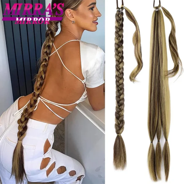 Ponytail Extensions 28 Inch Braided Straight Wrap Around Hairpiece